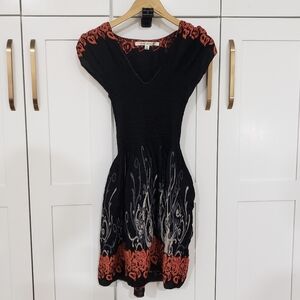 Max Studio Dress Womens XS Black Red Abstract Fit Flare